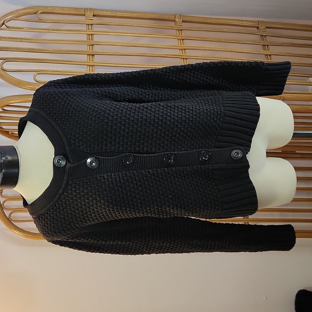Christopher & Banks black waffleknit sweater cardigan size XL button front